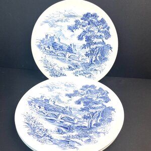 Set 4 Vintage Wedgwood&Co. Countryside Blue Transferware DinnerPlate 10" England